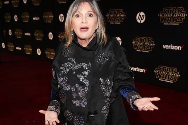 Lost Leia ... actress Carrie Fisher nearly missed the premiere. (newsapi.com.au)
