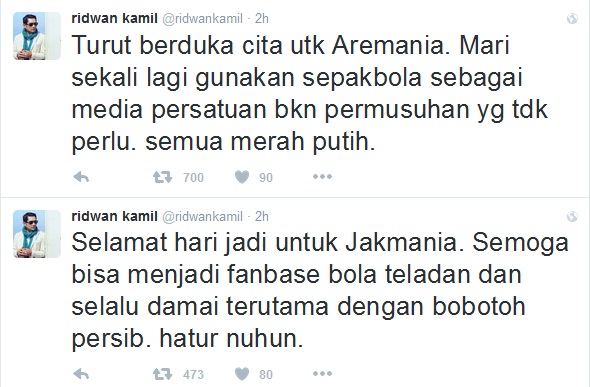 Setelah Memberi Selamat Jakmania, Ridwan Kamil Berduka untuk Aremania
