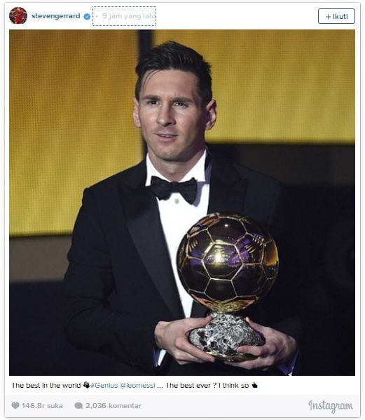 Raih Ballon d'Or Kelima, Messi Banjir Ucapan Selamat