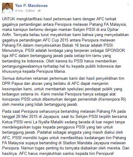 Kegagalan Persipura Tanggungjawab PSSI