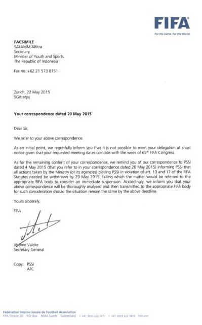 FIFA Tidak Punya Waktu Temui Tim Transisi