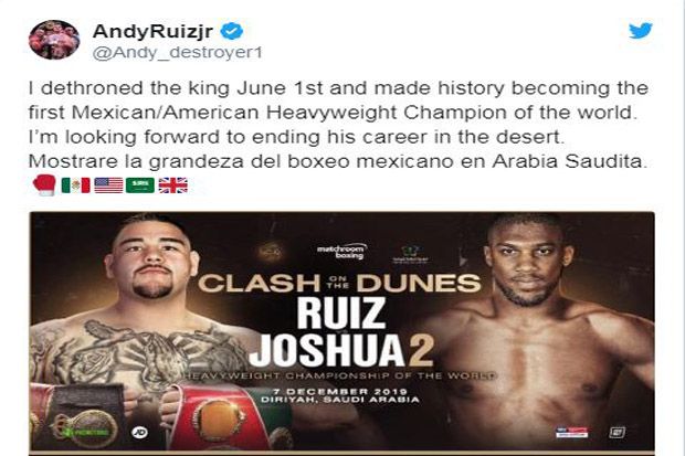 Andy Ruiz Jr: Saya Akhiri Karir Anthony Joshua di Padang Pasir