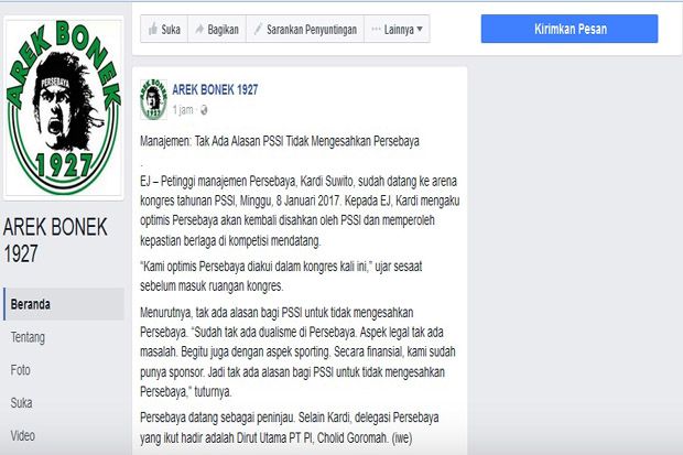 Manajemen Desak PSSI Segera Sahkan Persebaya Surabaya