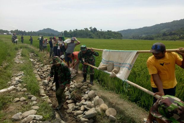 Luar Biasa, Dandim Ini Ikut Pikul Batu TMMD Sejauh 500 Meter