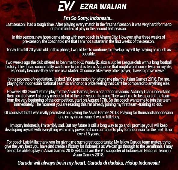 Ezra Walian Mundur dari Skuat Asian Games 2018