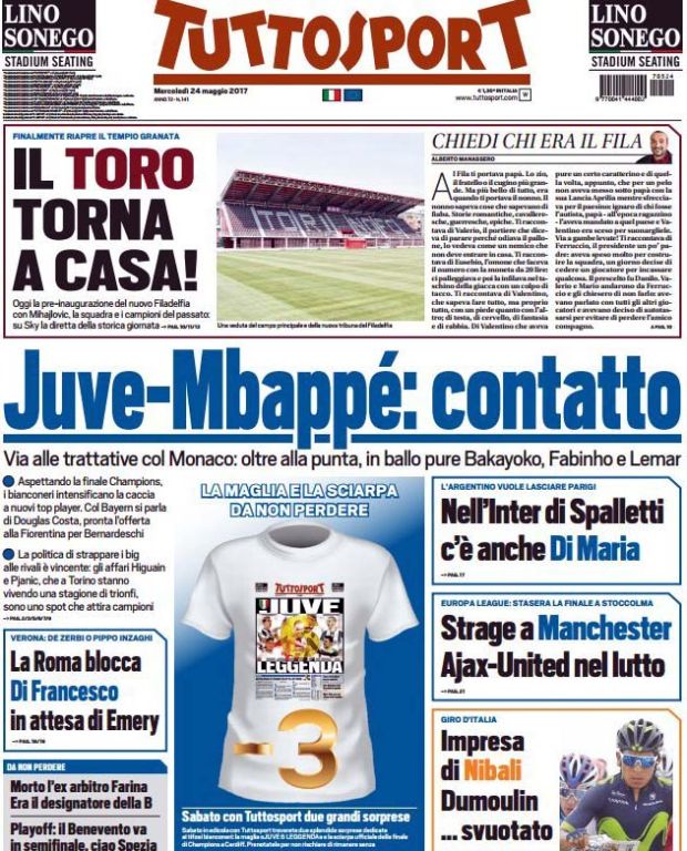 Halaman depan Tuttosport edisi Rabu 24 Mei 2017. (Foto-Marca.es)