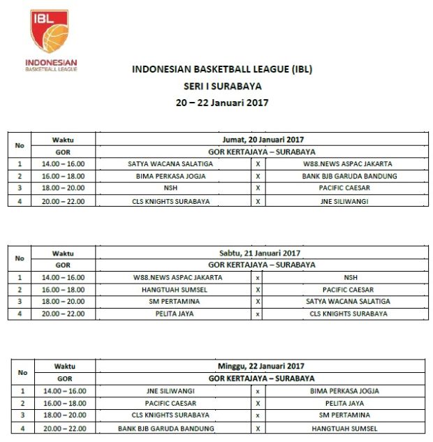 Jadwal Lengkap Seri I IBL 2017