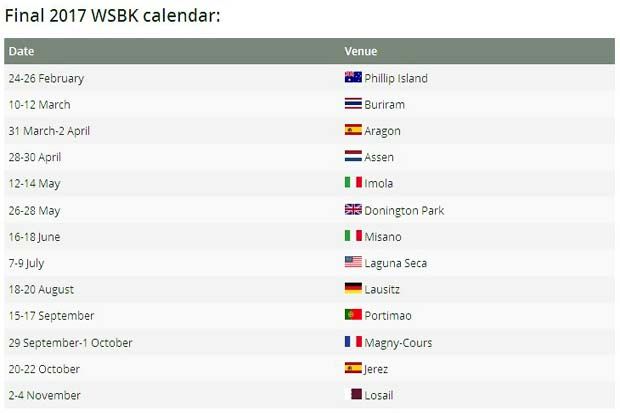 Jadwal lengkap 13 seri WSBK 2017. (Foto-Motorsport)