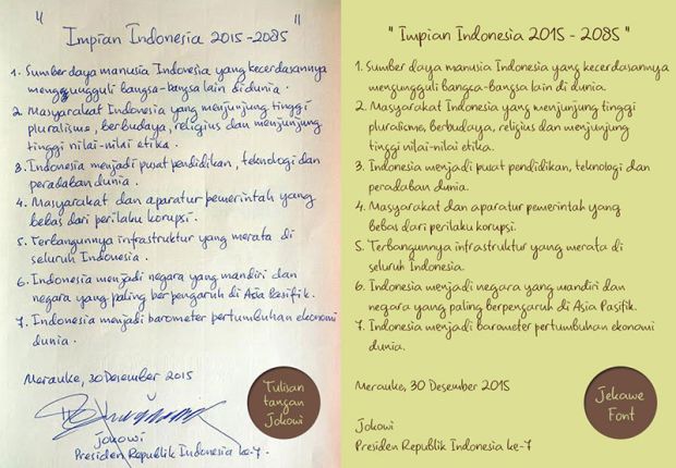 Tulisan Tangan Presiden Jokowi Kini Bisa Digunakan Semua Orang