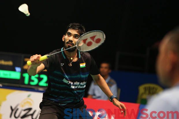 Pebulu tangkis India, Srikanth Kidambi, di babak II Indonesia Open Super Series 2017, Kamis (15/6). (Foto/Koran Sindo/Djuli Pamungkas)