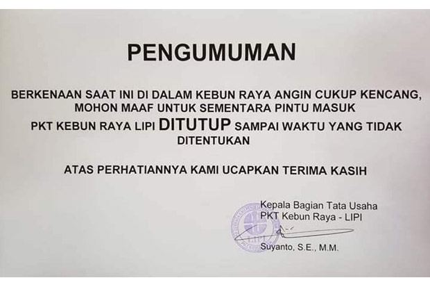 Musim Hujan Disertai Angin Kencang, Kebun Raya Bogor Ditutup Sementara