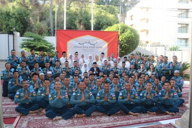 Konga XXVIII-J/UNIFIL Gelar Salat Ied dan Halal Bihalal di KBRI Beirut Lebanon