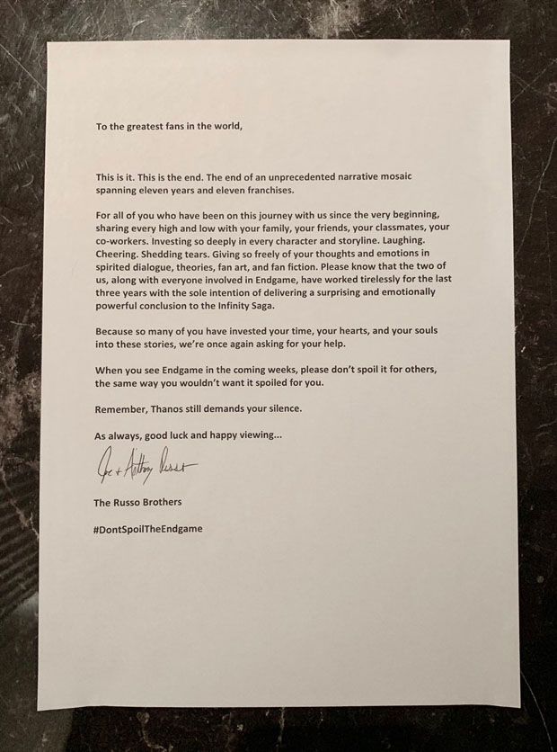Minta Fans Tidak Spoiler, Sutradara Avengers: Endgame Tulis Surat