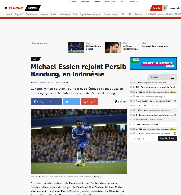 Media Massa Dunia Sorot Bergabungnya Michael Essien ke Persib