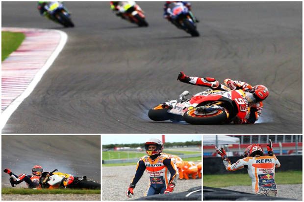 Marc Marquez (Repsol Honda) saat terjatuh di lomba MotoGP Argentina 2017. (Foto-crash.net)