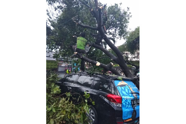 Angin Kencang Serang Kembangan, Puluhan Kendaraan Rusak Parah