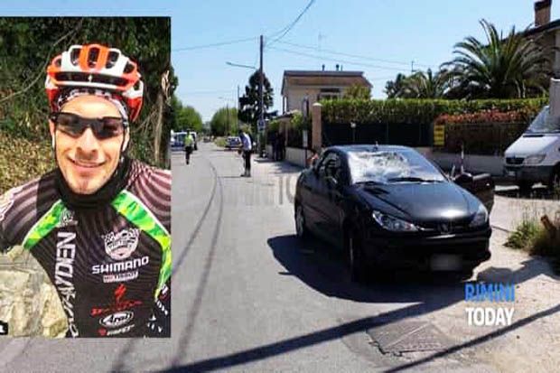 Nicky Hayden (kiri) dan mobil yang menabraknya saat bersepeda di Rimini. (Foto-RiminiToday)