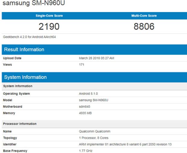 Samsung Galaxy Note 9 Kawinkan Snapdragon 845 dengan RAM 6 GB?