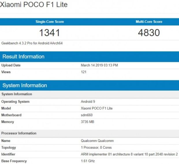Spesifikasi Kunci Ponsel Poco F1 Lite Diungkap Melalui Situs Geekbench