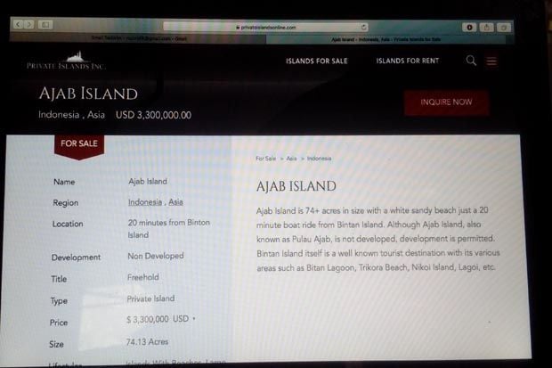 Prihatin, Pulau di Kepri Dijual Rp44 Miliar