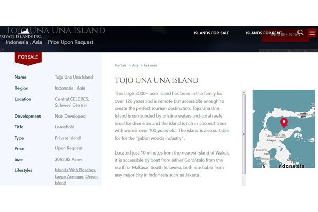 Pulau Tojo Una Una Dijual, Ini Kata Wakil Bupati