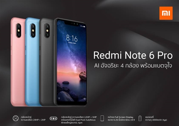 Mendarat di Thailand, Xiaomi Redmi Note 6 Pro Dijual Rp3,2 Juta