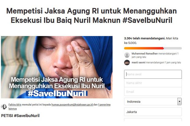 Ribuan Orang Teken Petisi Minta Tangguhkan Eksekusi Baiq Nuril
