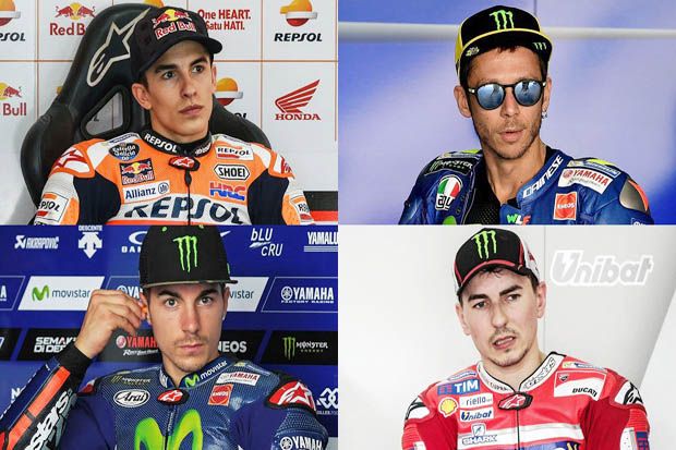 Searah jarum jam Marc Marquez Valentino Rossi Jorge Lorenzo Maverick Vinales. (Foto-klimg)