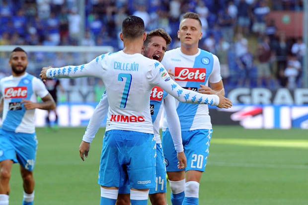 Selebrasi gol Dries Mertens (nomor 14-Napoli) ke gawang Sampdoria. (Foto-Napoli FC)