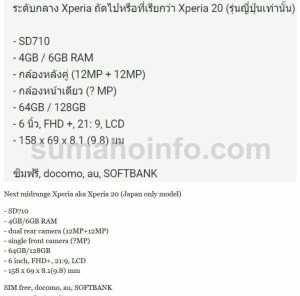 Xperia20, Smartphone Terjangkau Sony dengan SoC Snapdragon 710
