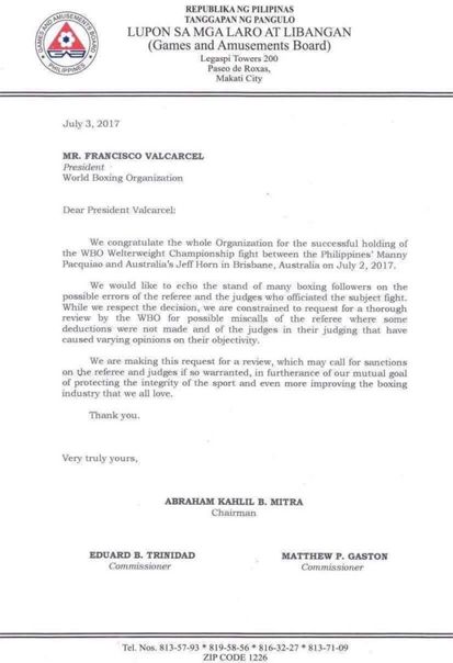 Pacquiao Minta WBO Tinjau Ulang Kemenangan Horn