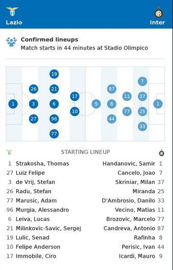 Susunan Pemain Lazio vs Inter Milan