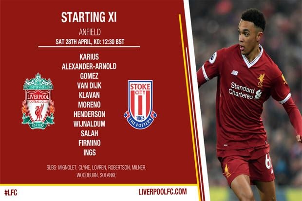 Susunan Pemain Liverpool vs Stoke City
