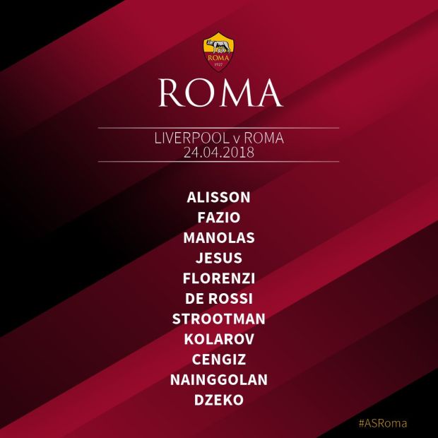 Susunan Pemain Liverpool vs AS Roma