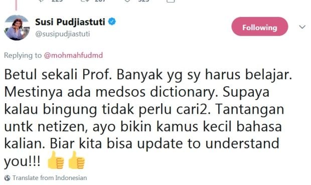 Mahfud MD Tanya Istilah ke Netizen, Menteri Susi Usul Kamus Medsos