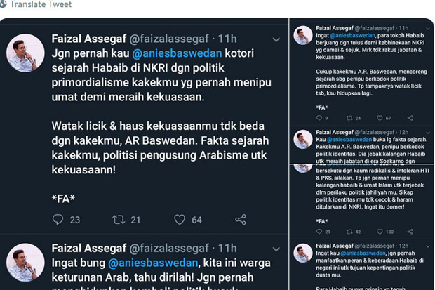Melakukan Tweet Hinaan, Faizal Assegaf Dilaporkan ke Polda Metro Jaya