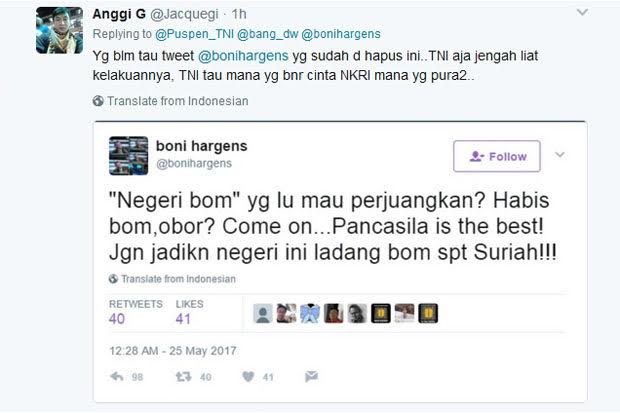 Berkicau di Twitter, Boni Hargens Ditegur Puspen TNI