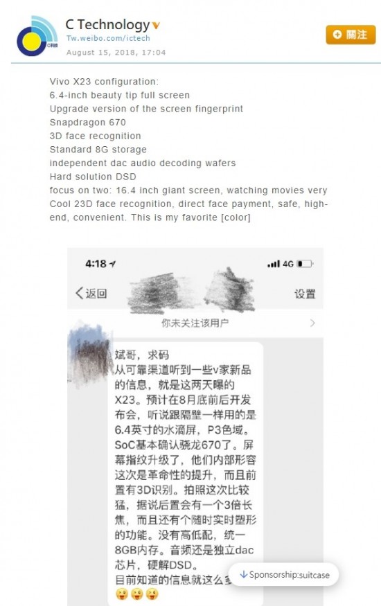 Vivo X23 Dibekali Snapdragon 670 dan FaceID 3D Terbaru