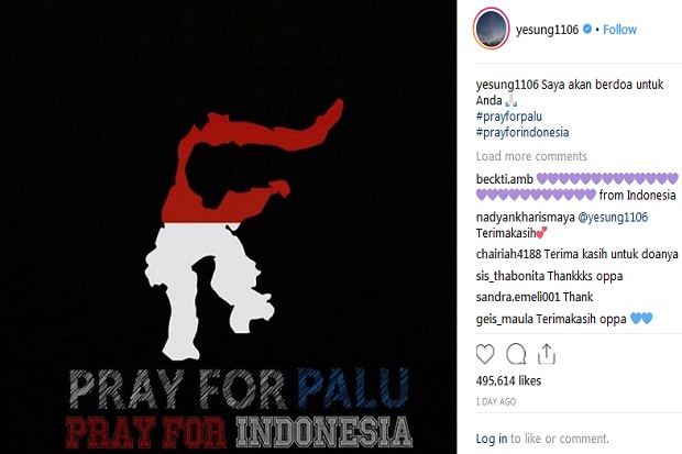 Siwon dan Yesung Berduka Atas Gempa dan Tsunami di Palu