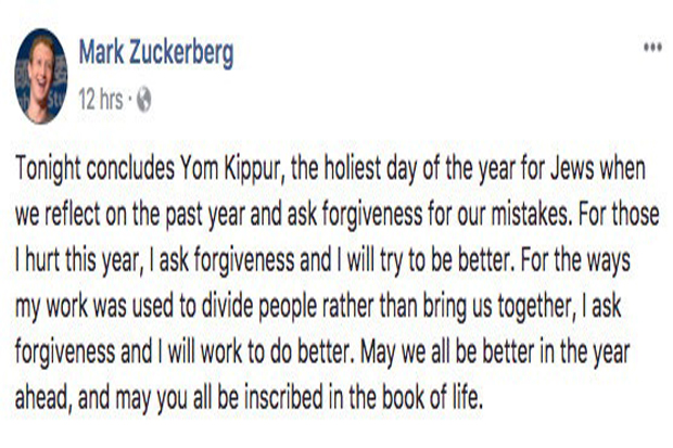 Zuckerberg Asked Forgiveness for His Divide Posting