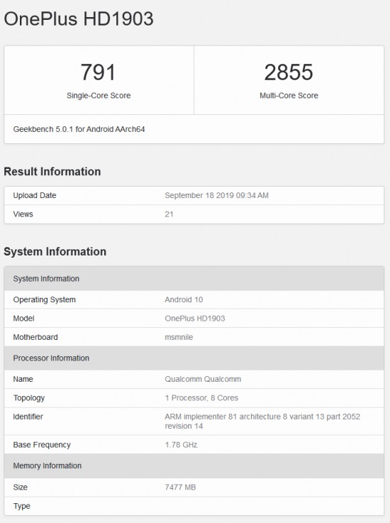 OnePlus 7T Nongol di GeekBench Jalankan Android 10 dan RAM 8 GB