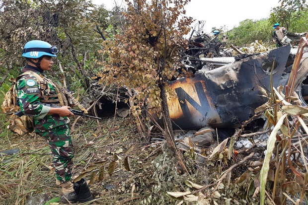 Heli MI24 Jatuh, Kontingen Garuda Lakukan Penghancuran Bahan Peledak