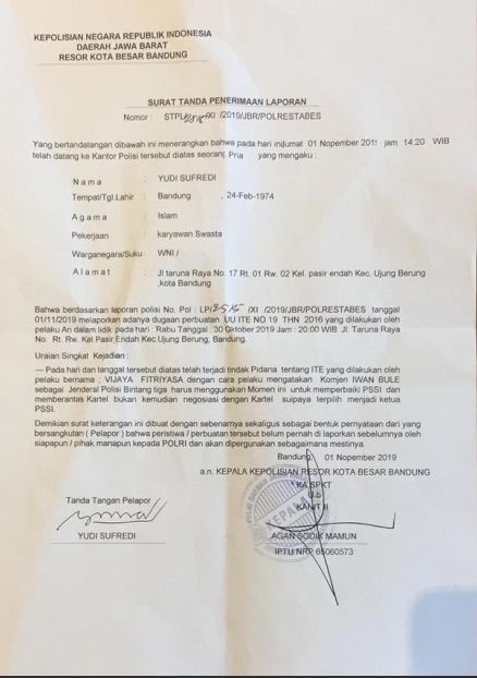 Fitnah Iwan Bule, Vijaya Fitriyasa Dipolisikan dengan Dua Pasal Berbeda
