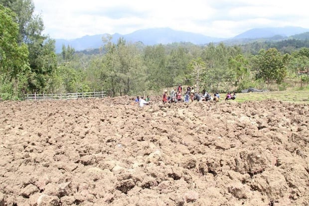 Satgas Pamtas RI-RDTL Olah Lahan Tidur Jadi Kebun Desa