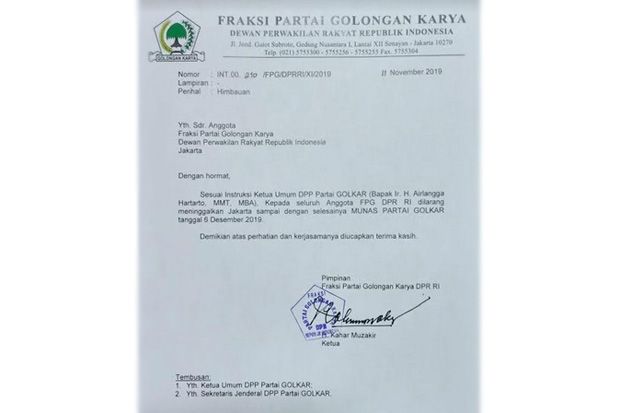 Jelang Munas, Anggota DPR Golkar Dilarang Tinggalkan Jakarta