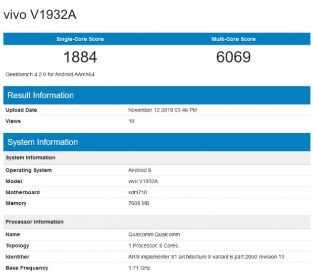 GeekBench Ungkap vivo S5 Punya RAM 8 GB dan Snapdragon 712