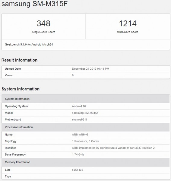 Samsung Galaxy M31 Lewati Situs Geekbench dengan Chip Exynos 9611