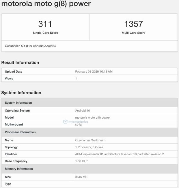 Moto G8 Power Hadir di GeekBench Bersama Snapdragon 665 dan Android 10