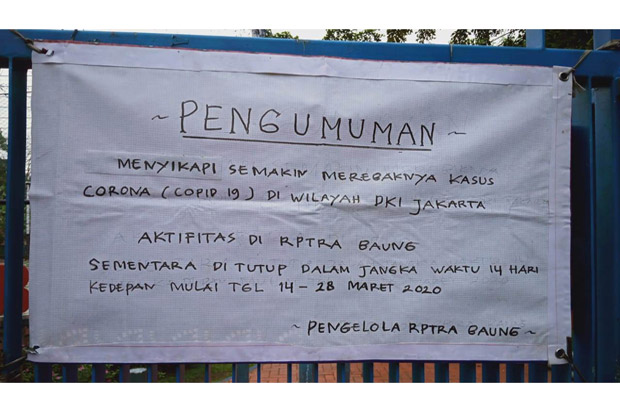 Cegah Penyebaran Corona, Taman dan RPTRA di Jakarta Ditutup