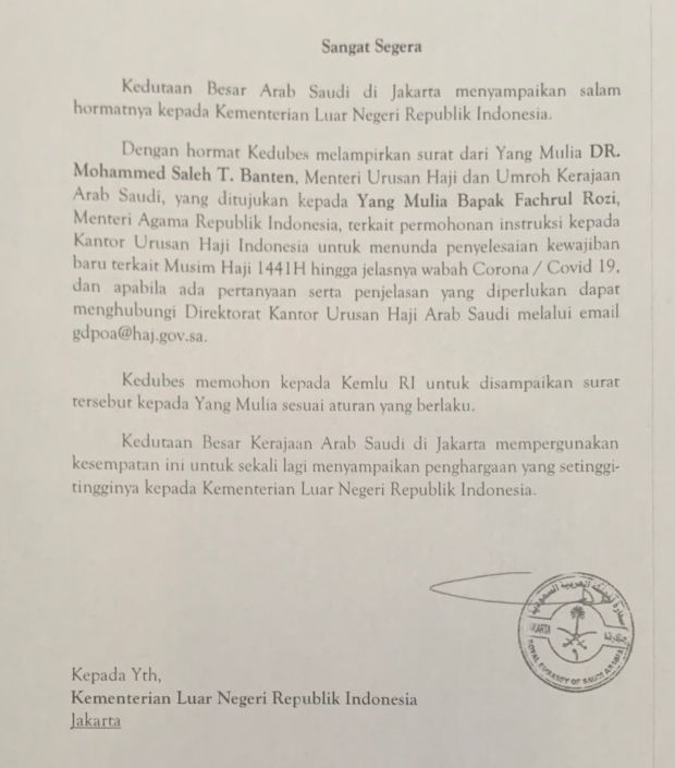 Pandemi Corona, Arab Minta RI Tunda Persiapan Haji 2020
